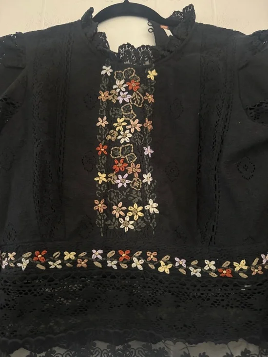 Free People Black Embroidered Lace Long-Sleeve Blouse - Picture 4 of 4